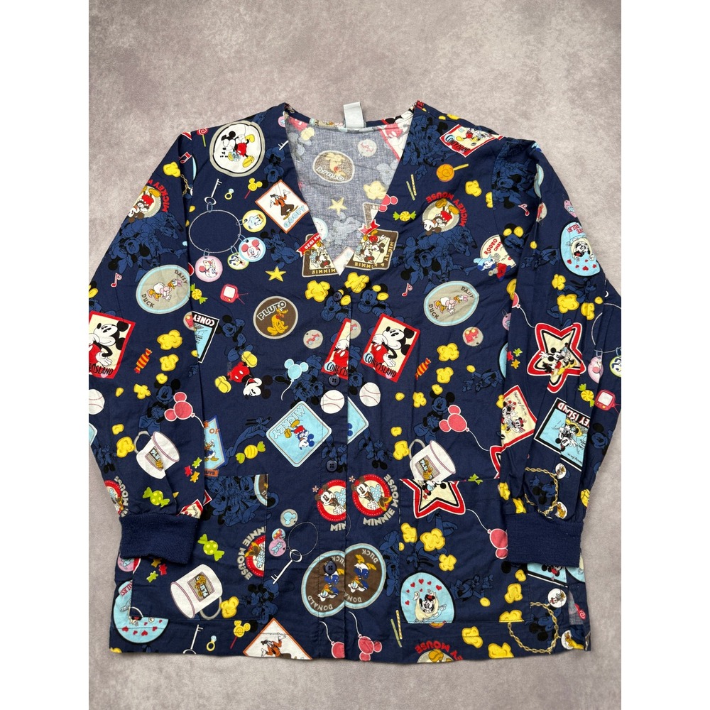 VTG Disney Mickey Minnie Donald Daisy Pluto Goofy Coney Scrub Top‎ Womens M